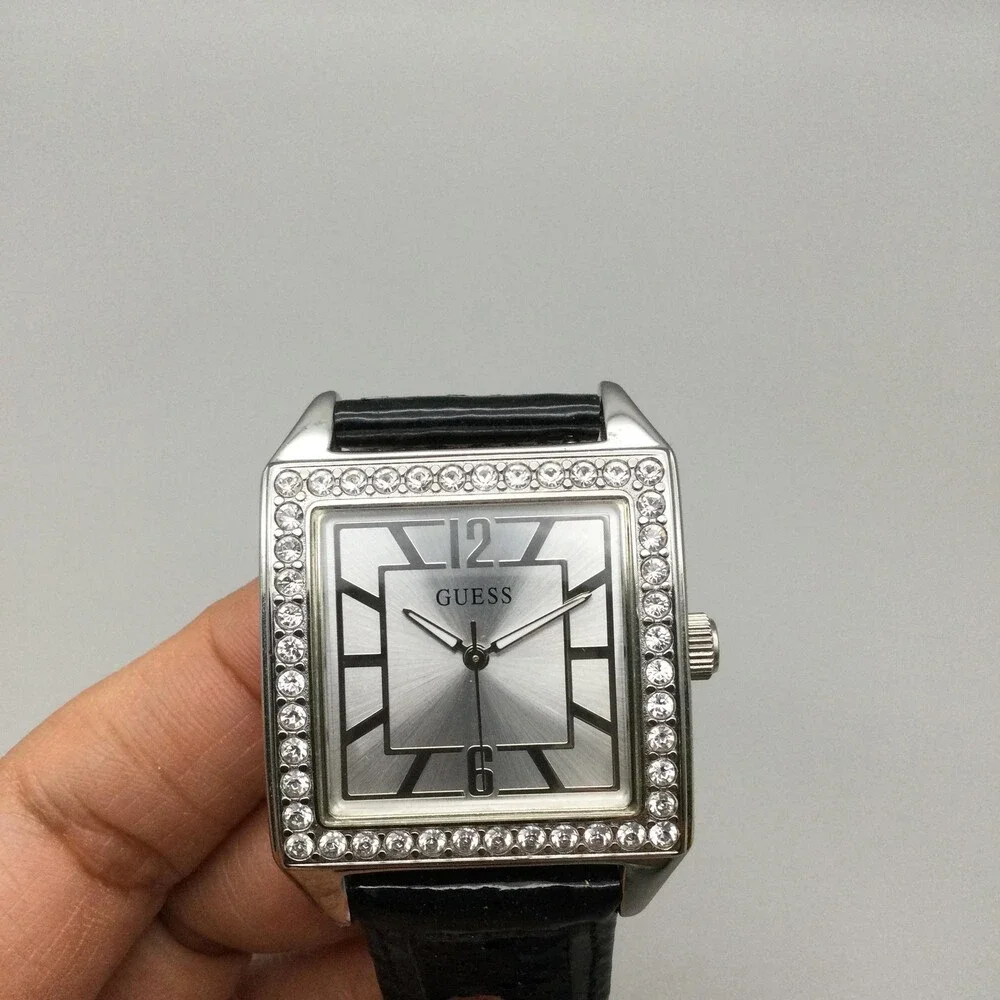Guess Waterpro Womens Watch 34mm Silver Tone Square Dial Crystals New Battery